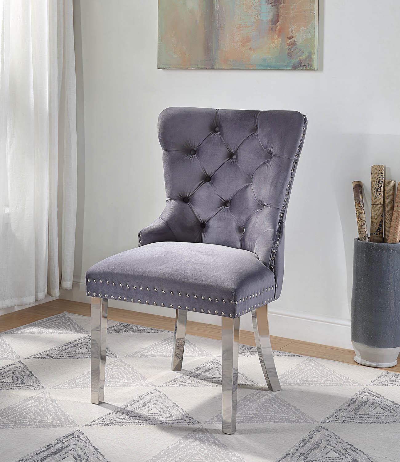 D2082 - Velvet Dining Side Chair With Chrome Legs (Set of 2)