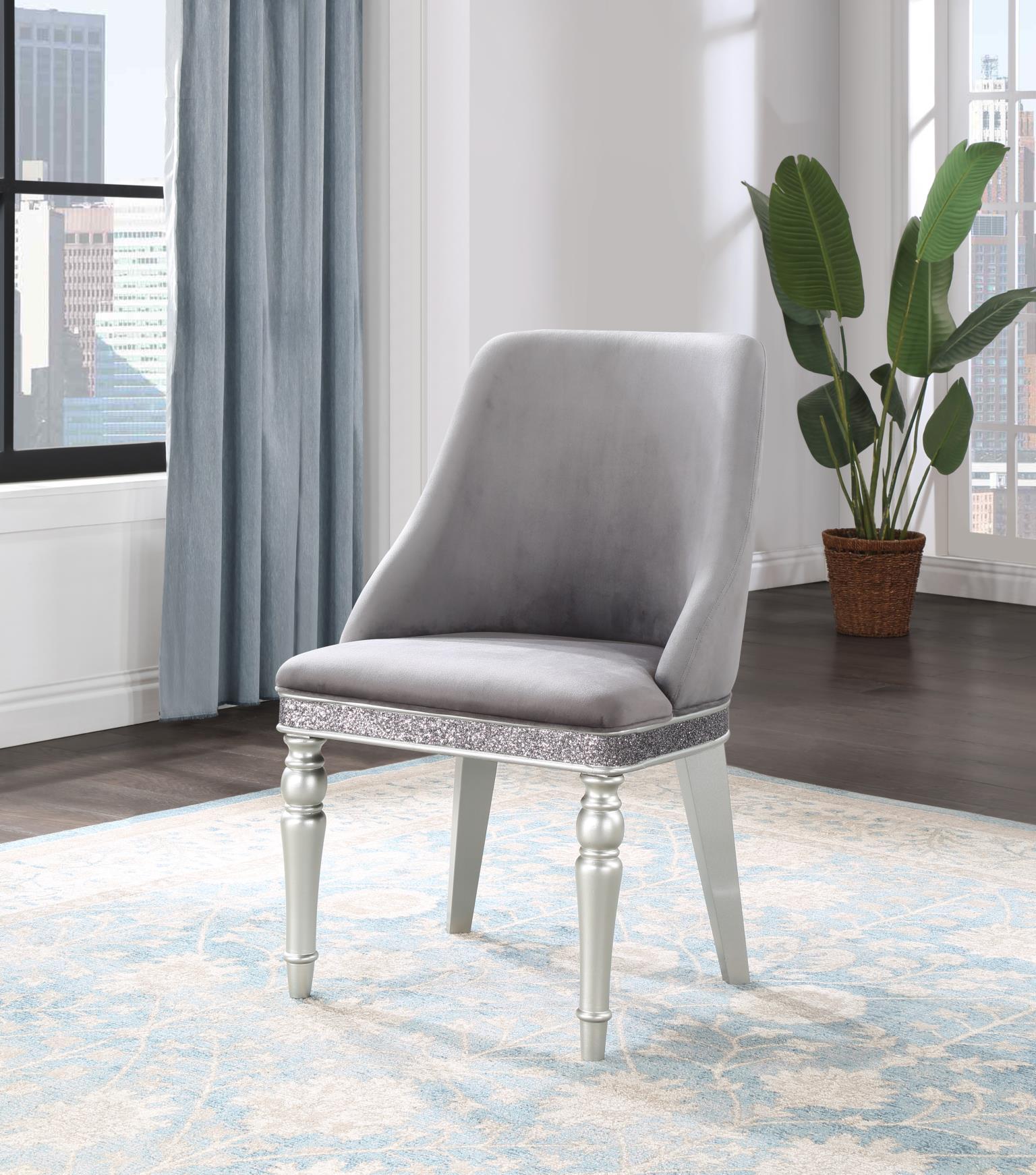 D107 Shimmer Silver Round Back Side Chair (Set of 2) — 19-Inch Wide