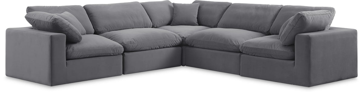 Comfy Velvet Modular Sectional — 5-Piece Corner Sectional — Grey