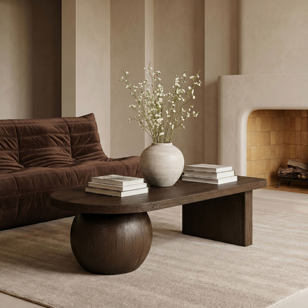 Solum Ash Wood & Oak Veneer Coffee Table — Brown or Natural