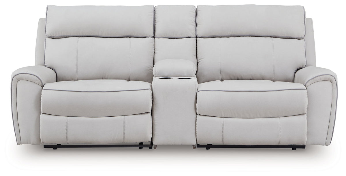 Social Pointe Pearl / Ash Power Reclining Sectional — 3-Piece Power Reclining Sectional With Storage Console