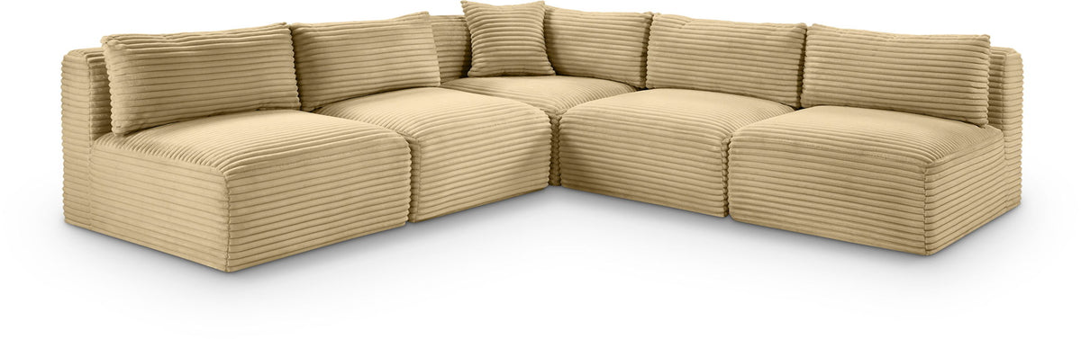 Shaggy Modular Sectional — 5-Piece Corner Armless Sectional — Camel