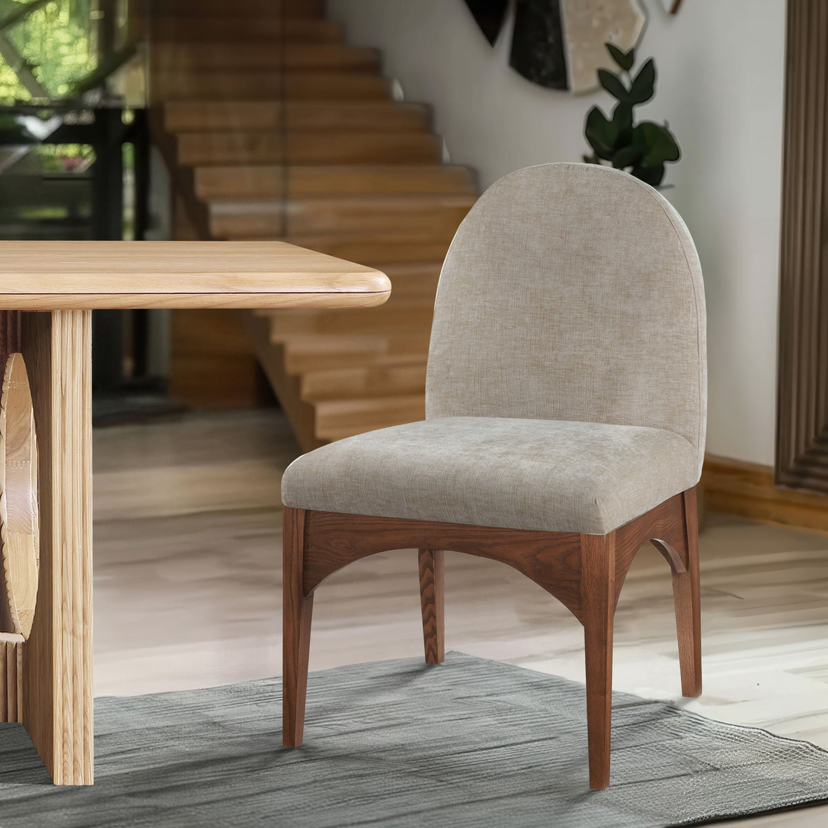 Waldorf - Chenille Dining Side Chair with Brown Legs