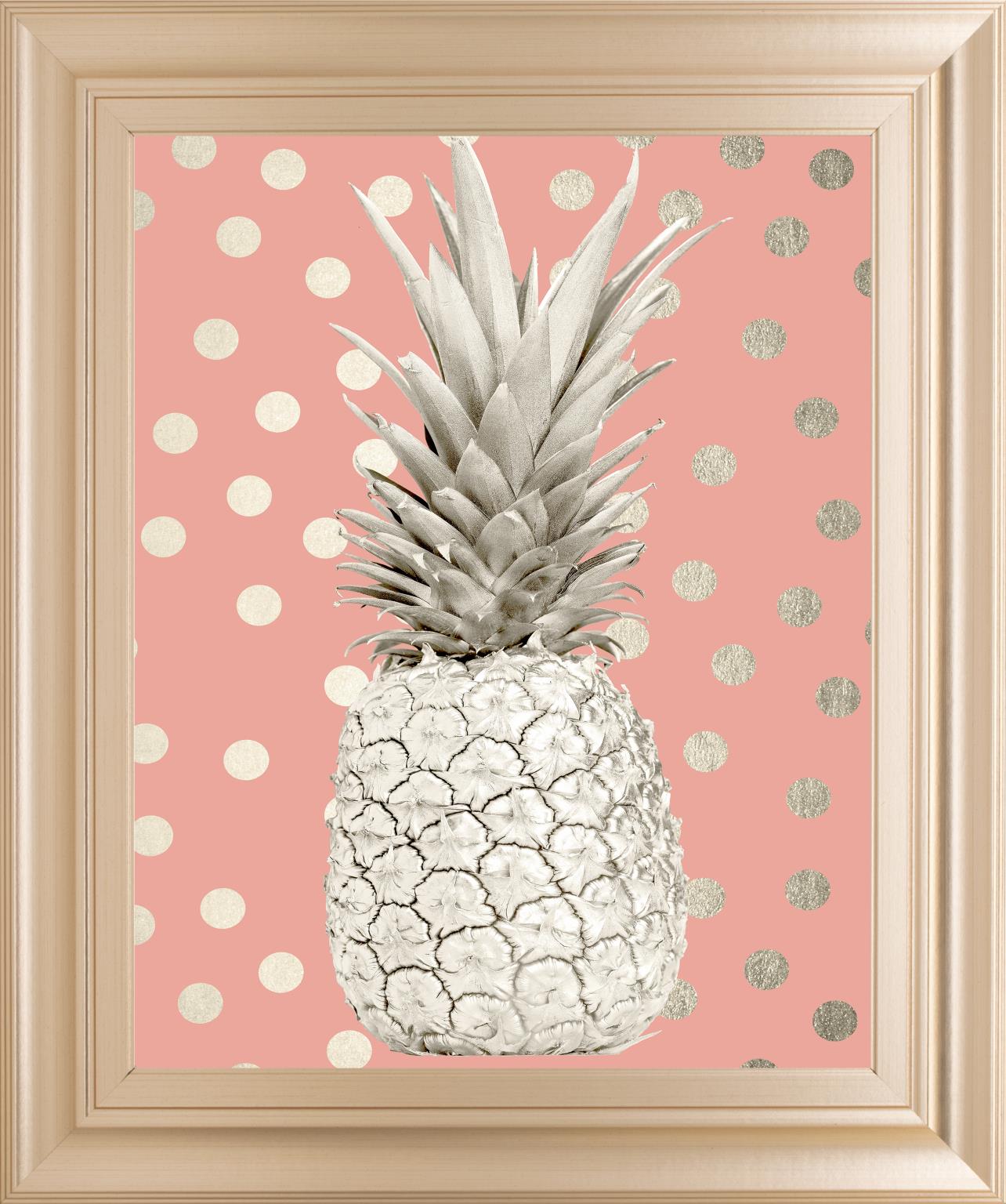 White Gold Pineapple On Polka Dots Pink By Nature Magick 22X26 Framed Print