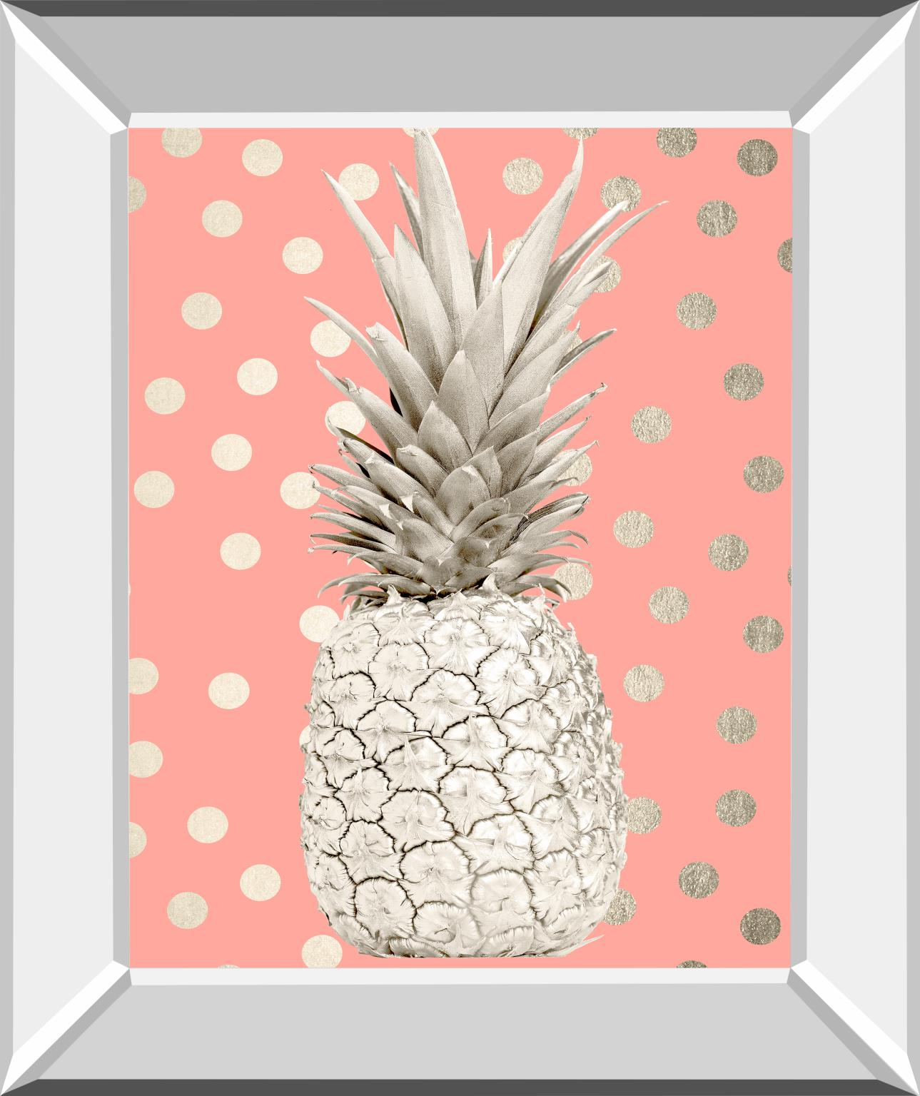 White Gold Pineapple On Polka Dots Pink By Nature Magick 22X26 Mirror Frame Print