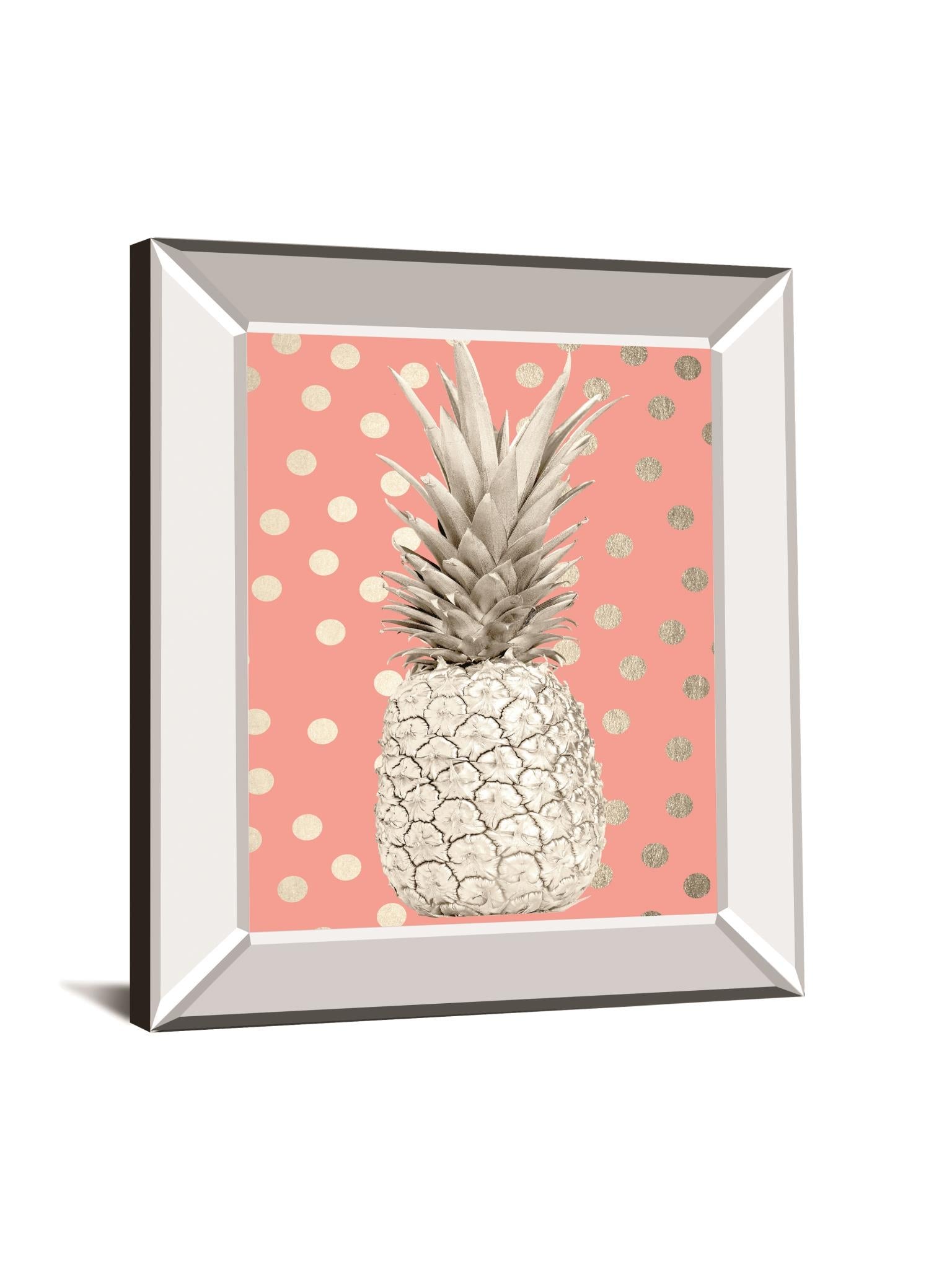 White Gold Pineapple On Polka Dots Pink By Nature Magick 22X26 Mirror Frame Print