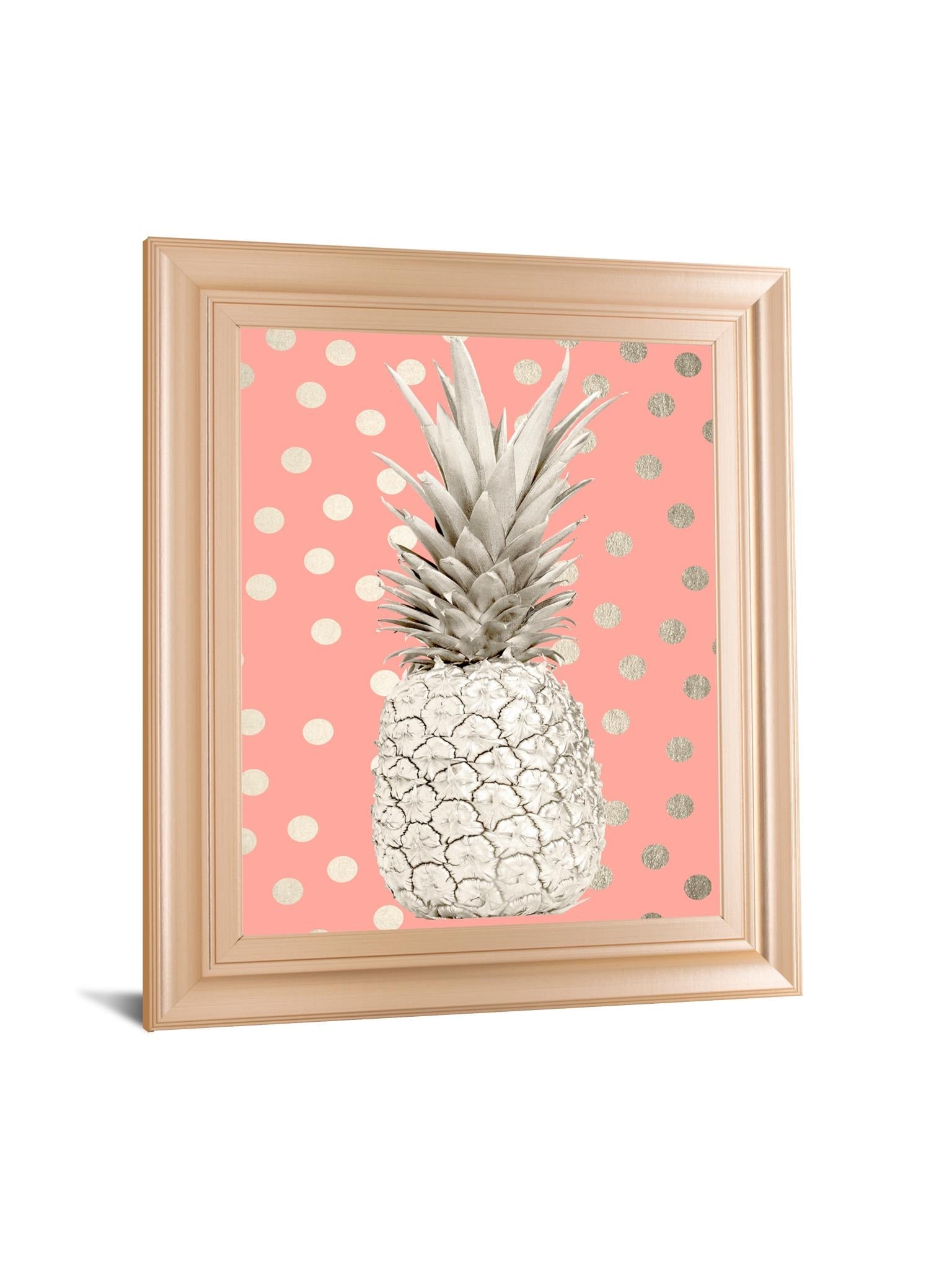 White Gold Pineapple On Polka Dots Pink By Nature Magick 22X26 Framed Print