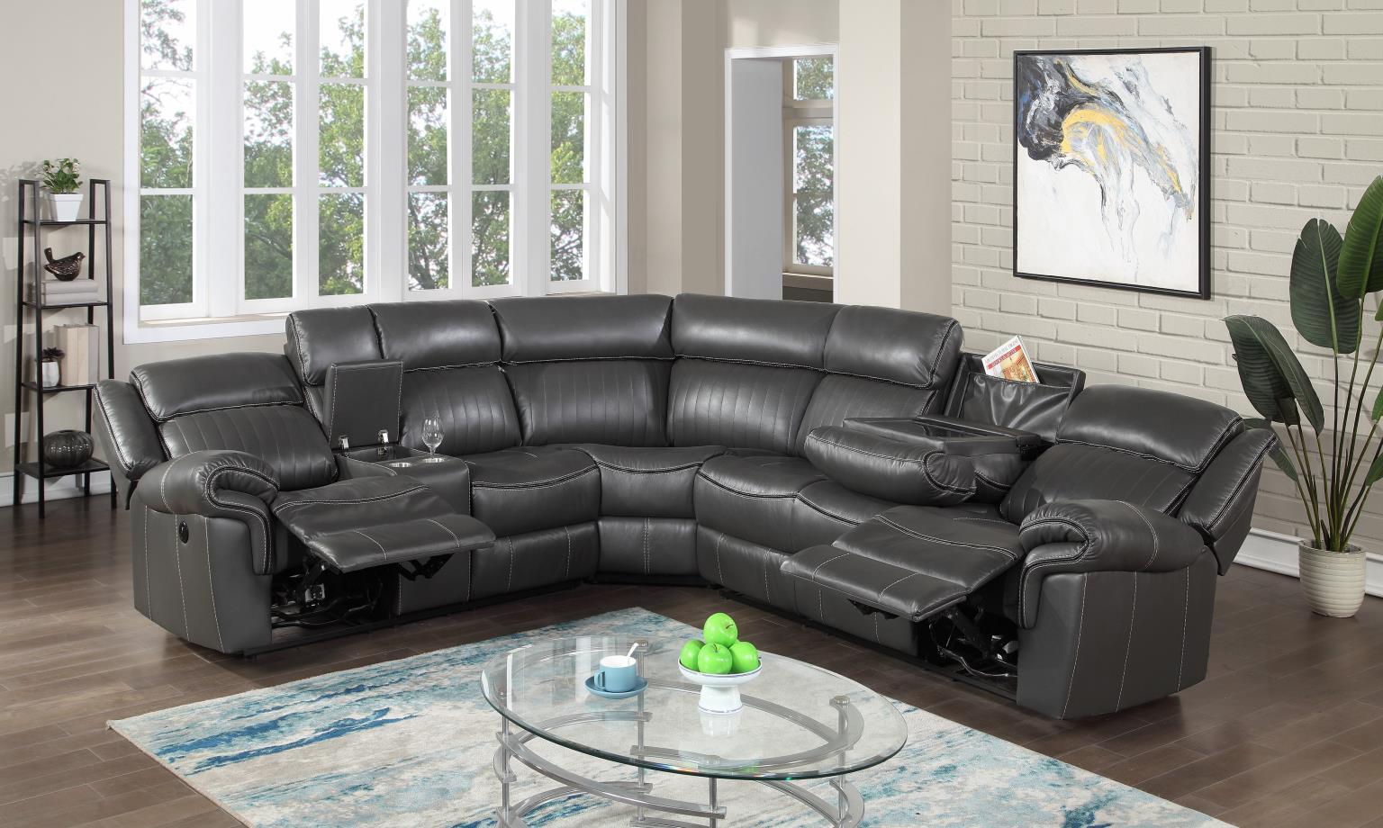 U21 Black 3 Piece Power Reclining Sectional With Screen