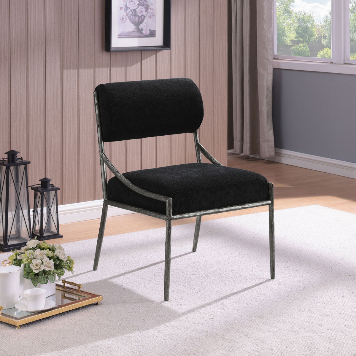 Bastille Chenille Dining Side Chair Set of 2 with Silver Frame