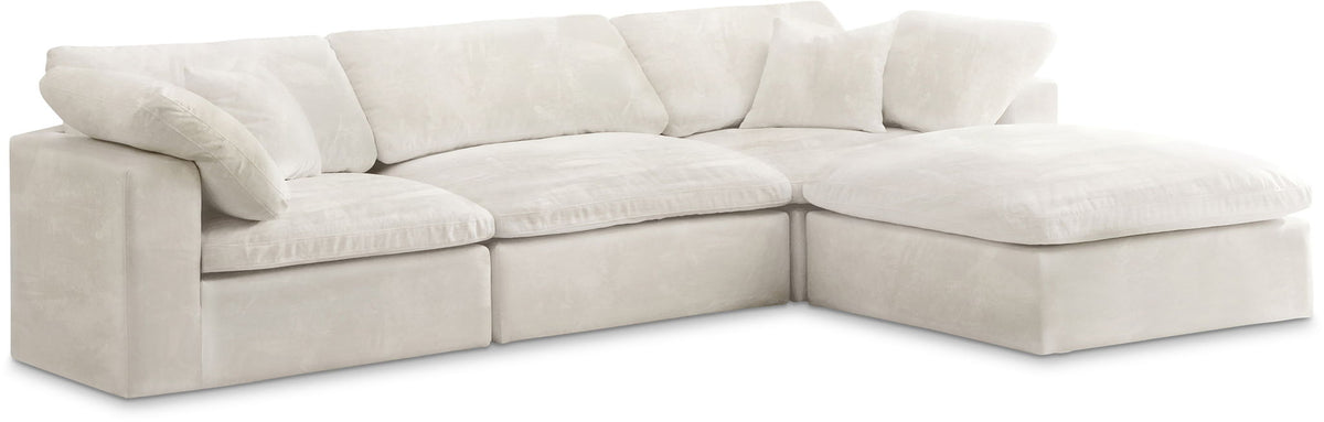 Cozy Velvet Modular Sectional — 4-Piece Sectional with Chaise — Cream