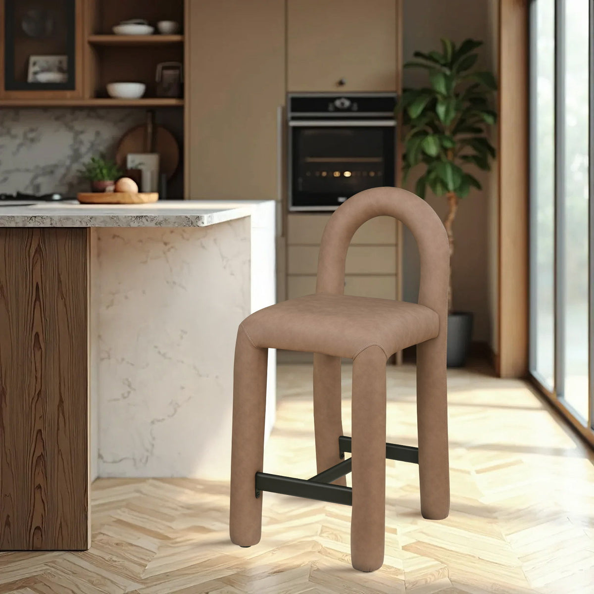 Amari - Vegan Leather and Boucle Fabric Stool - Stool