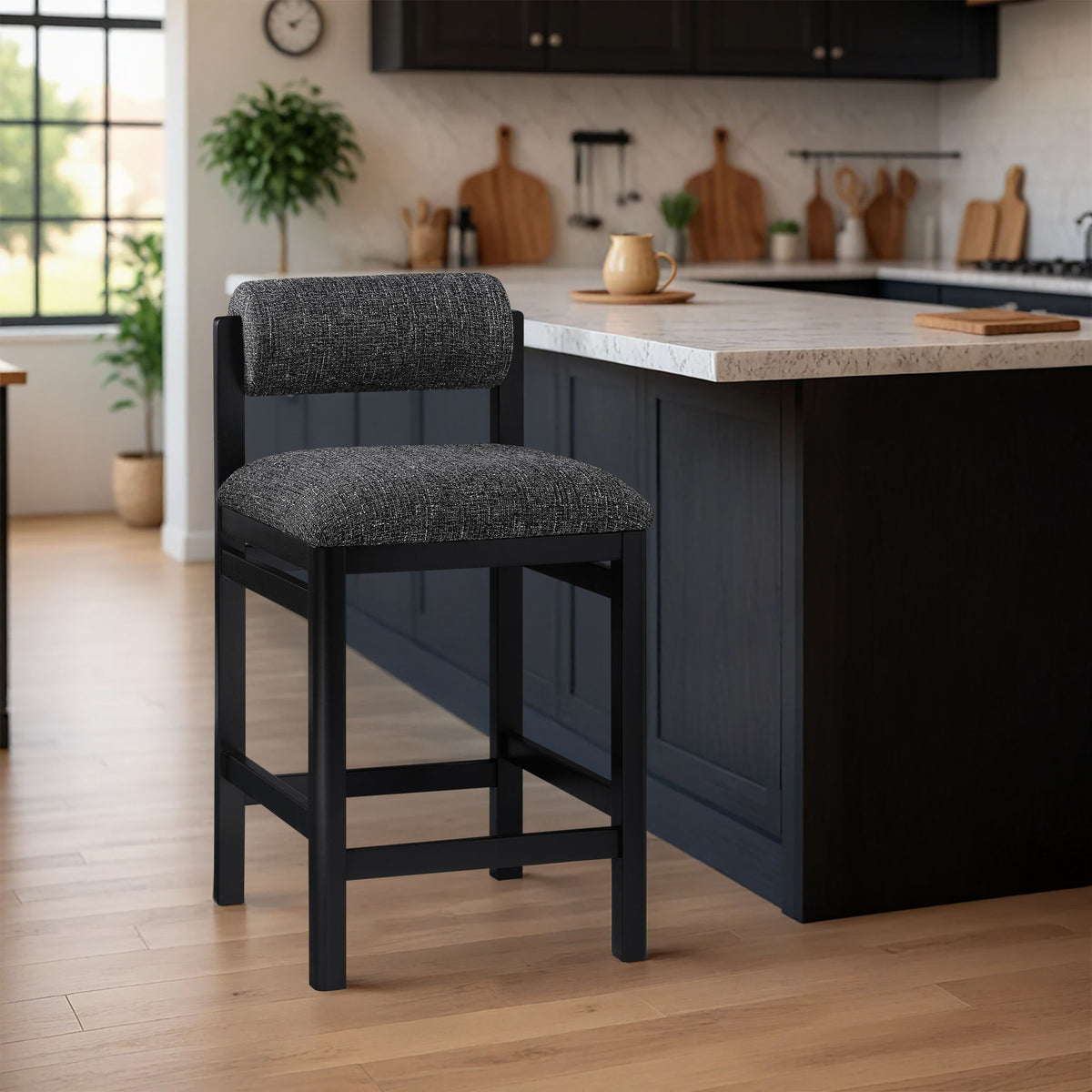 Roundhill - Fabric Counter Stool with Black Frame