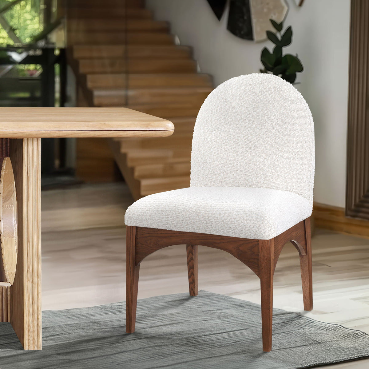 Waldorf - Boucle Dining Side Chair with Brown Legs