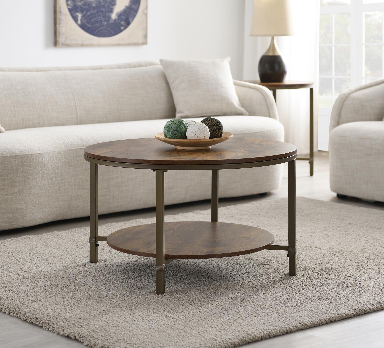 T330 Dark Brown Round Coffee Table & 2 End Tables