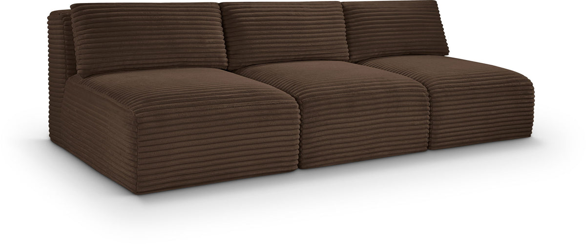Shaggy Modular Sectional — 3-Piece Armless Sofa — Brown