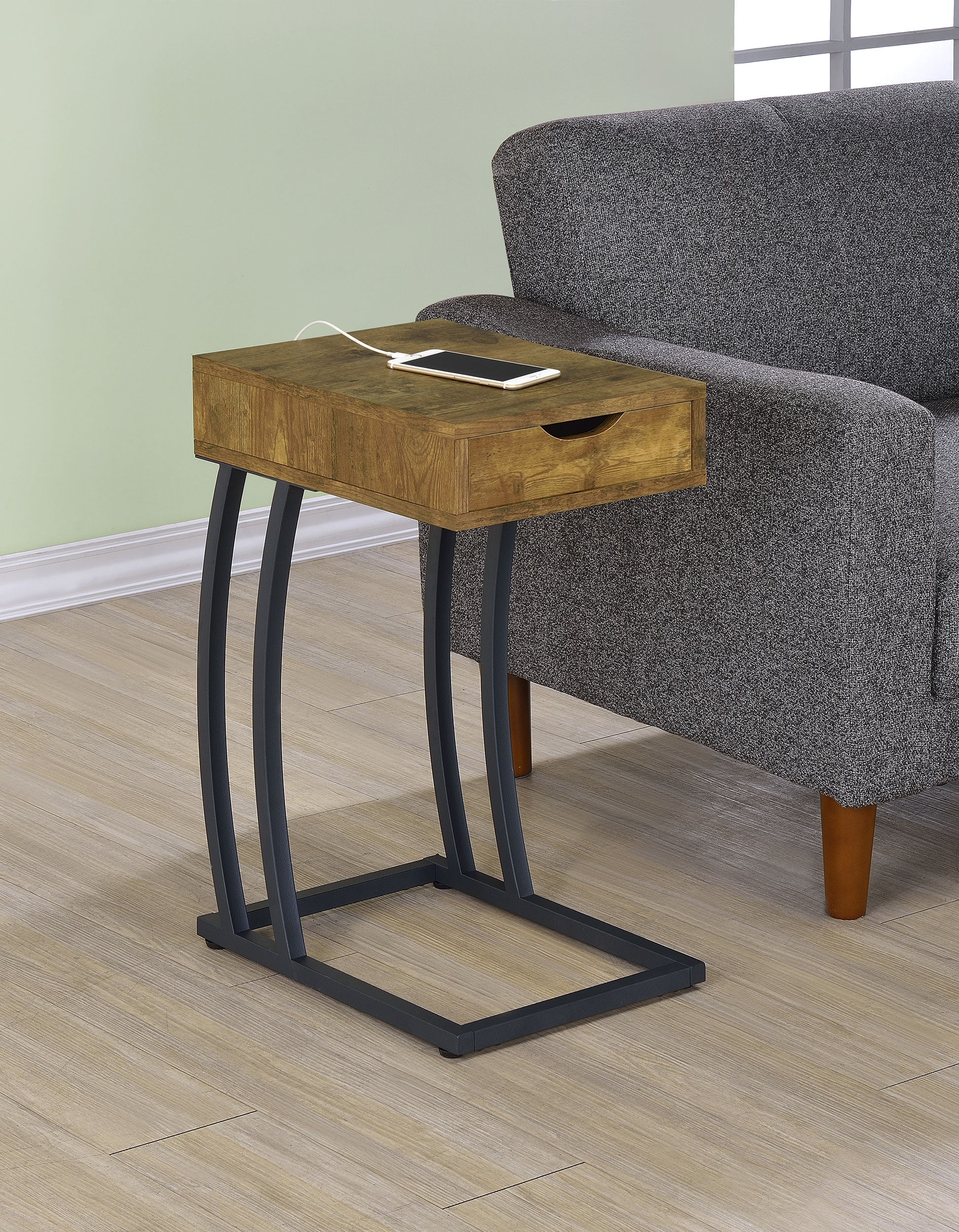 Troy 1-drawer C-Shaped Side Table Power Outlet