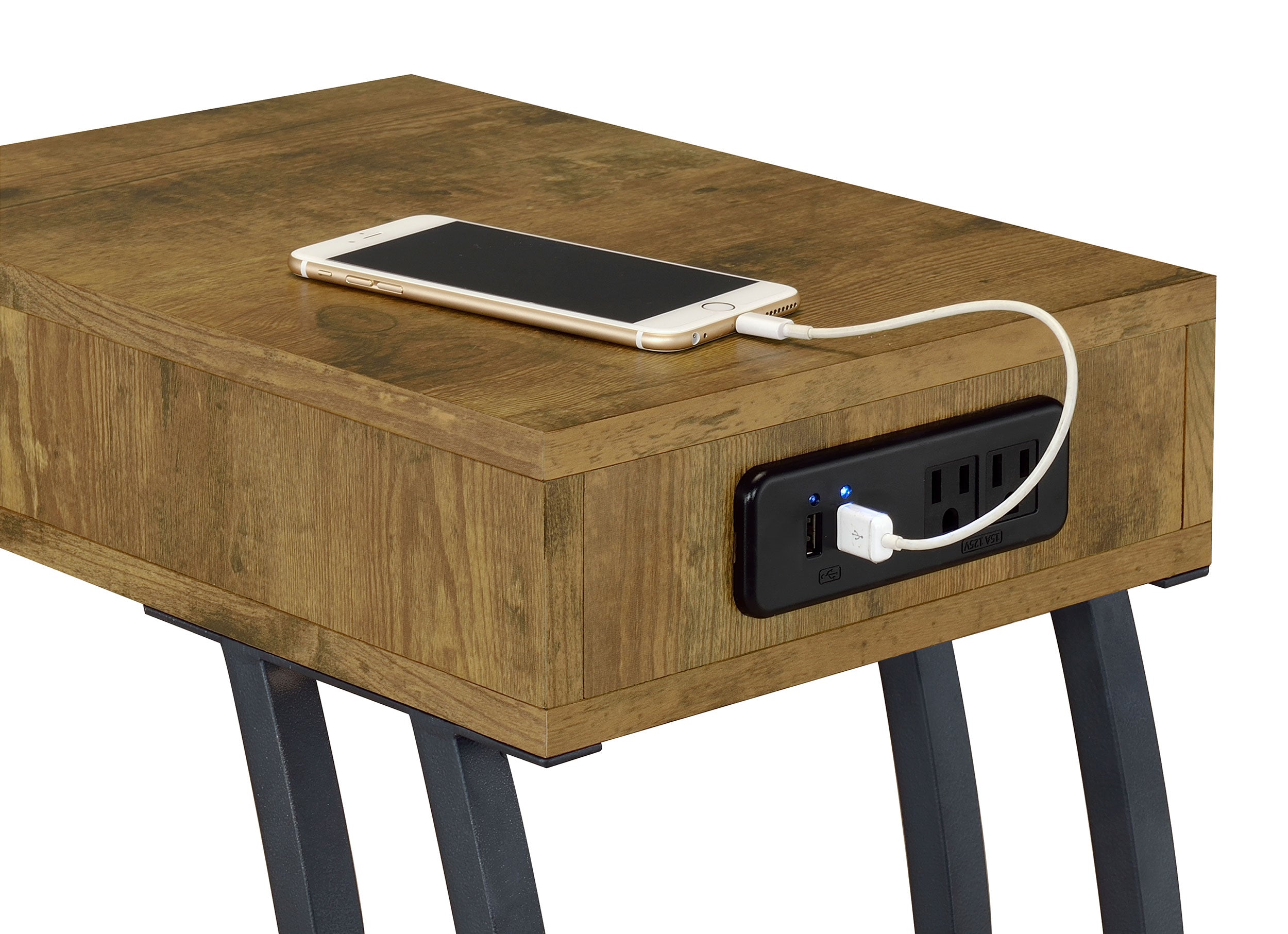 Troy 1-drawer C-Shaped Side Table Power Outlet