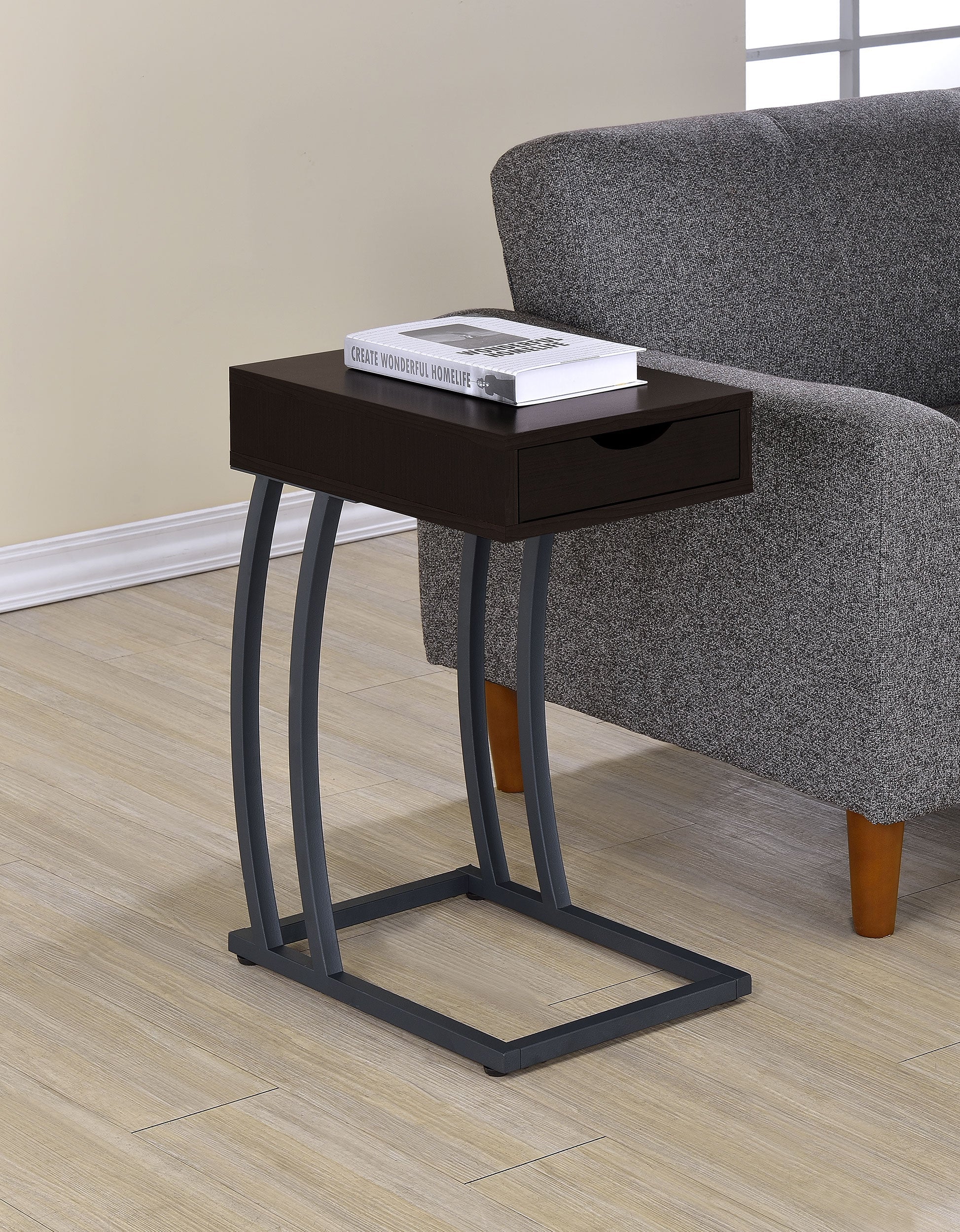 Troy 1-drawer C-Shaped Side Table Power Outlet