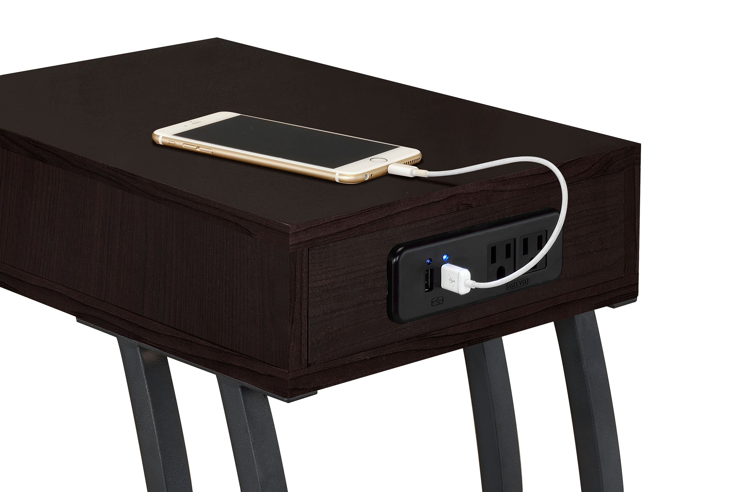 Troy 1-drawer C-Shaped Side Table Power Outlet