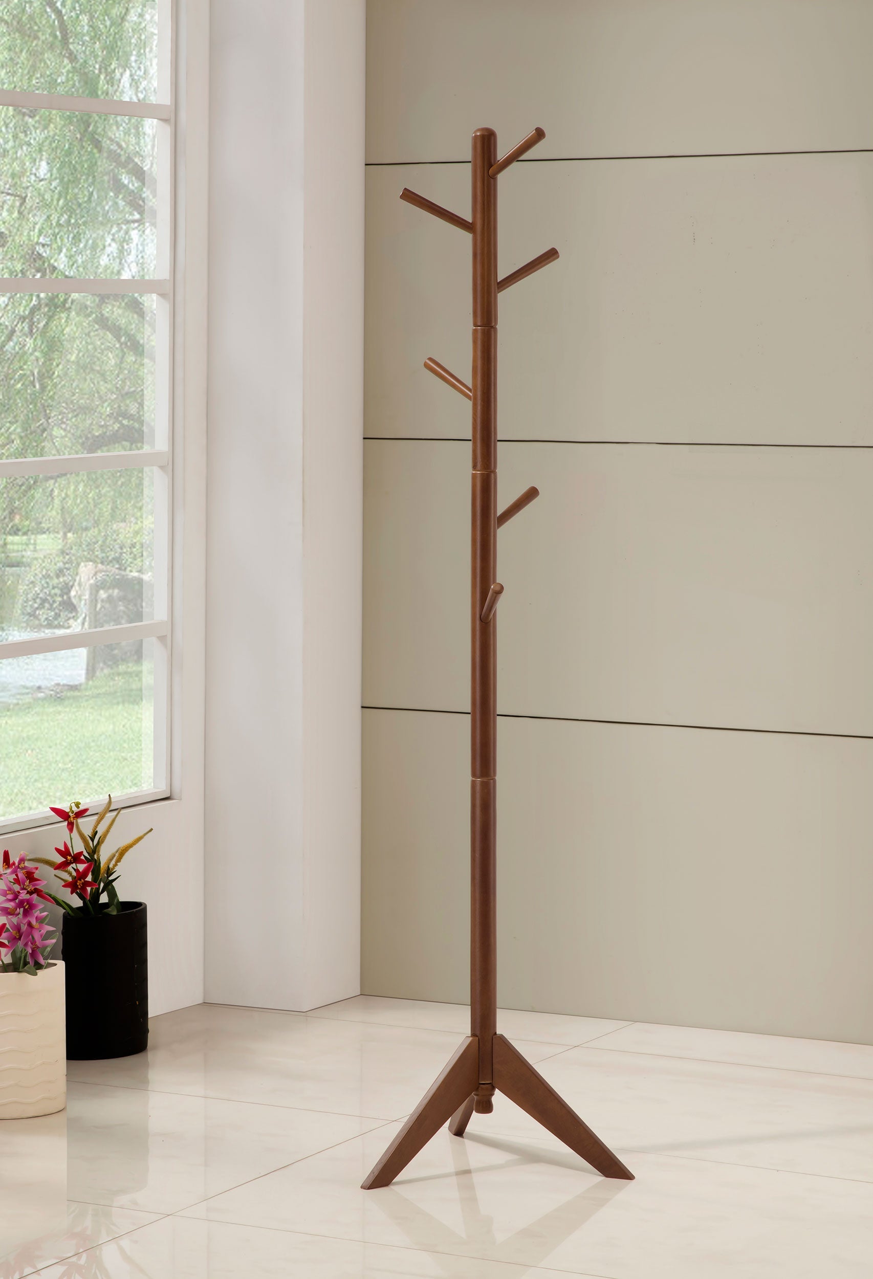 Devlin 6 Hook Freestanding Wood Coat Rack Hat Hanger