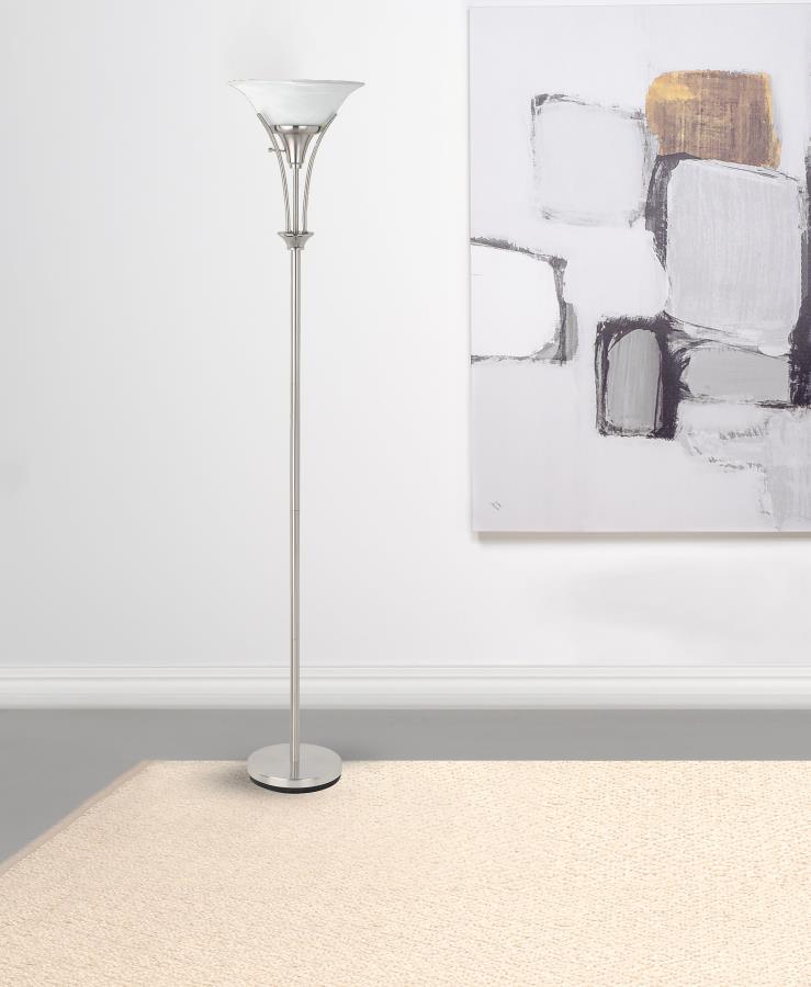 Archie 71-inch Frosted Torchiere Floor Lamp Brushed Steel