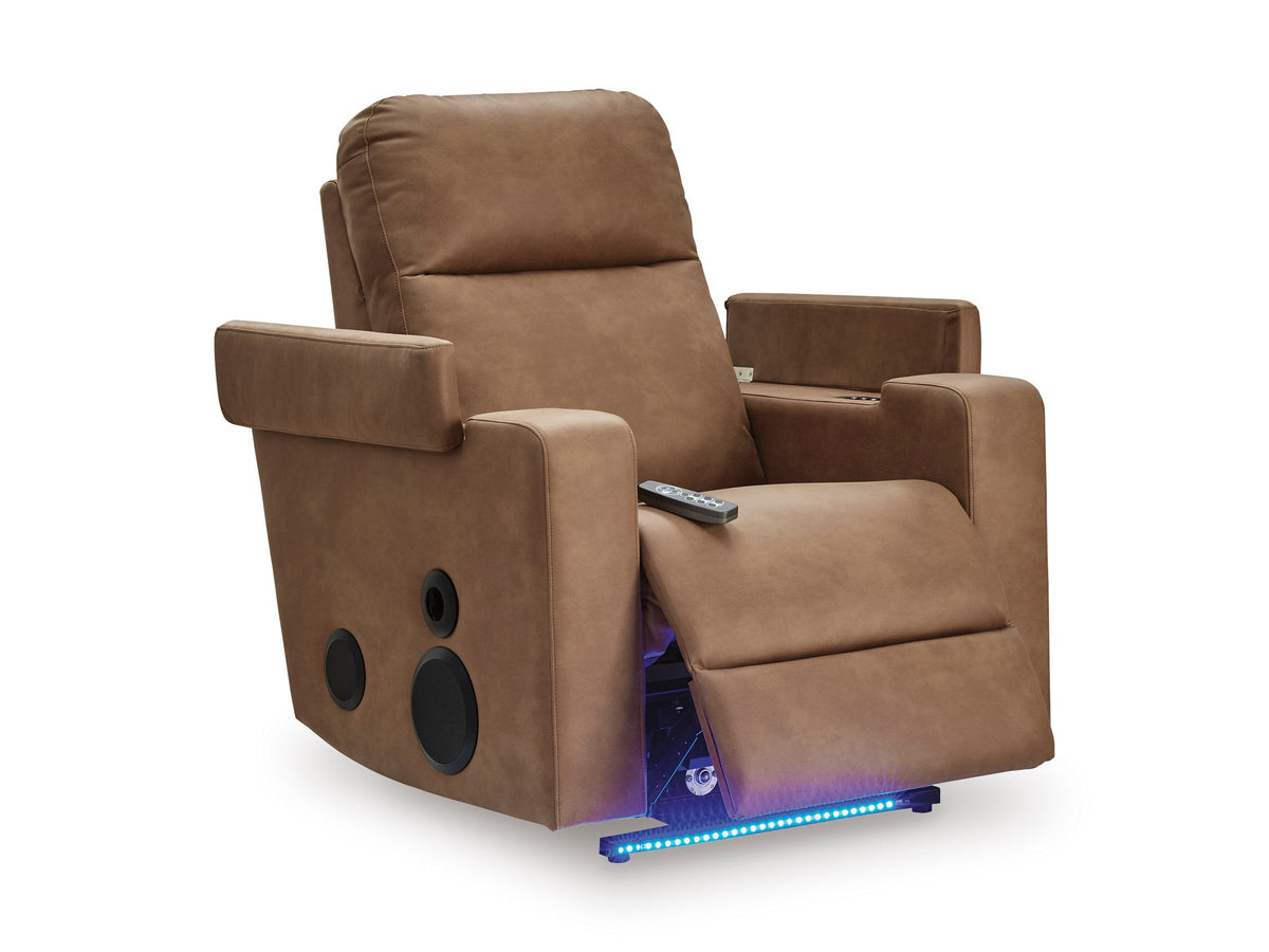 Lorrenton Caramel Power Glider Recliner — Audio, Heat & Massage