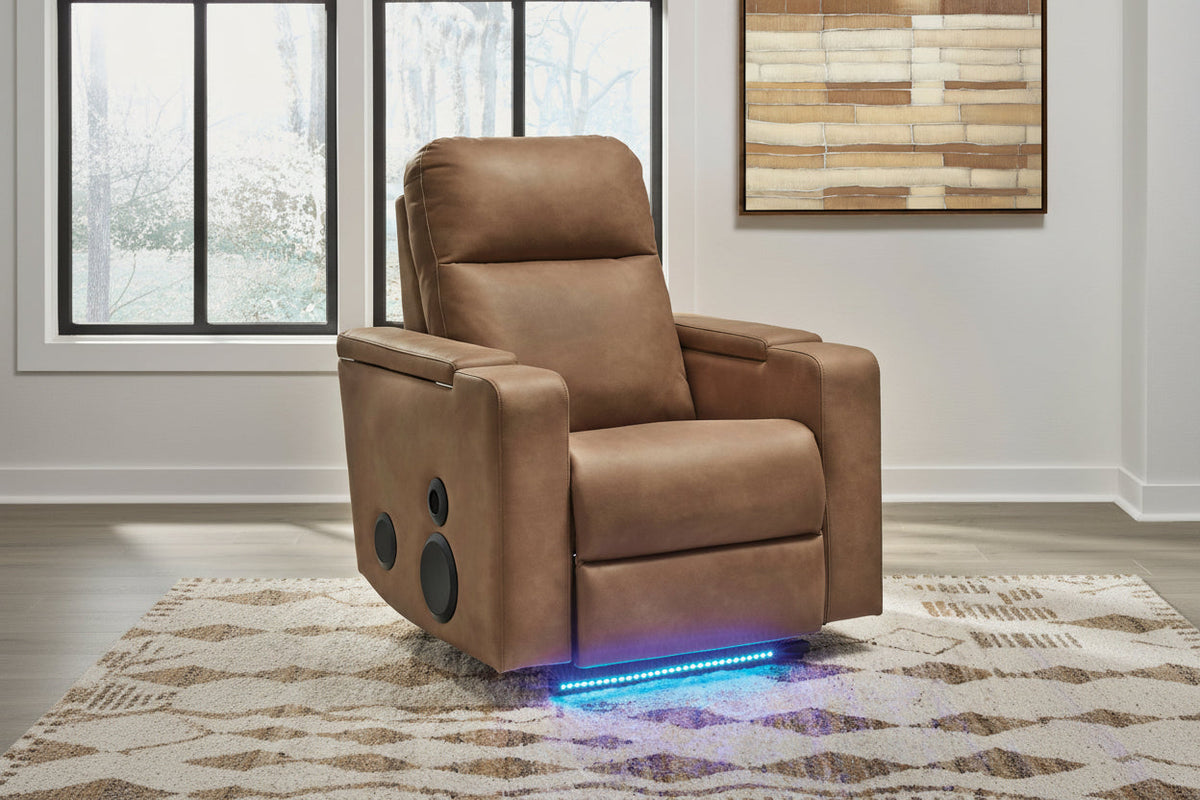 Lorrenton Caramel Power Glider Recliner — Audio, Heat & Massage