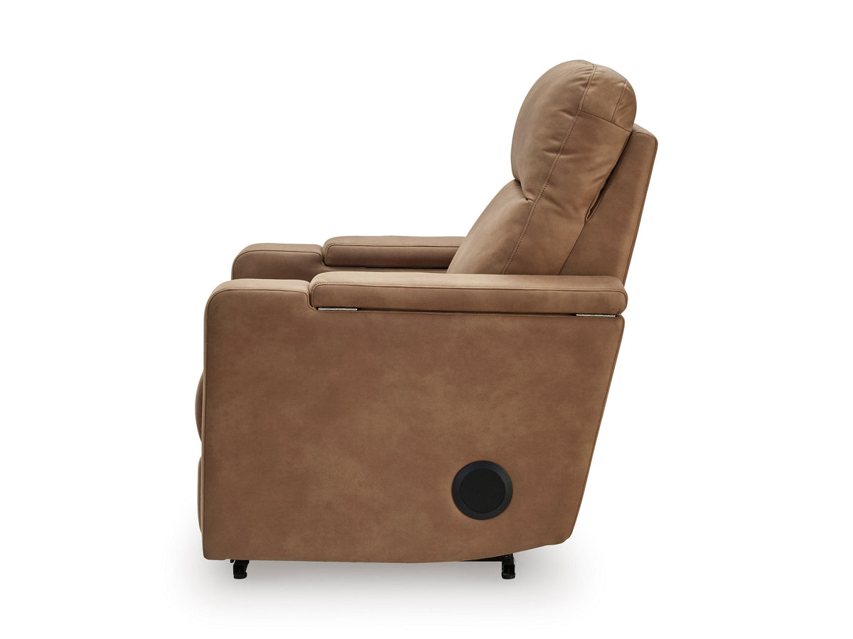 Lorrenton Caramel Power Glider Recliner — Audio, Heat & Massage
