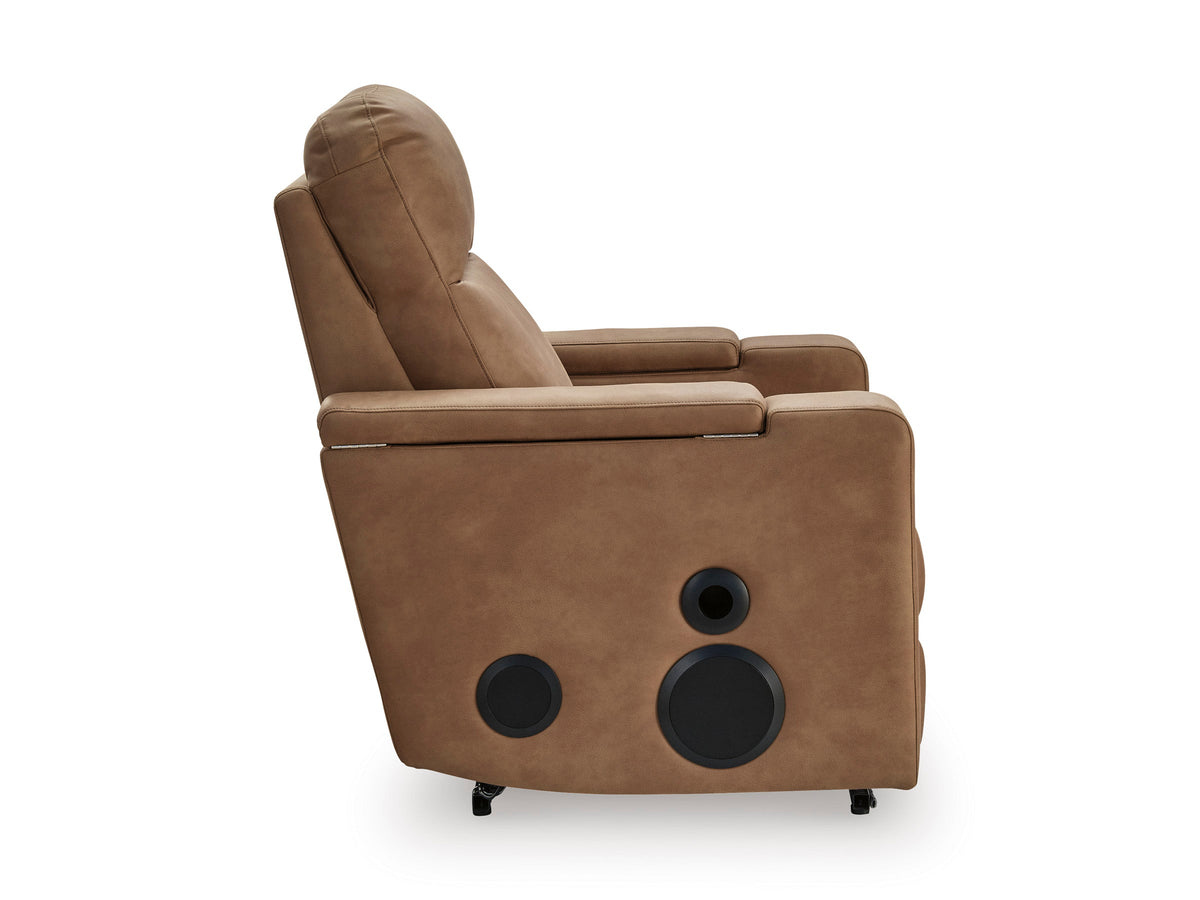 Lorrenton Caramel Power Glider Recliner — Audio, Heat & Massage