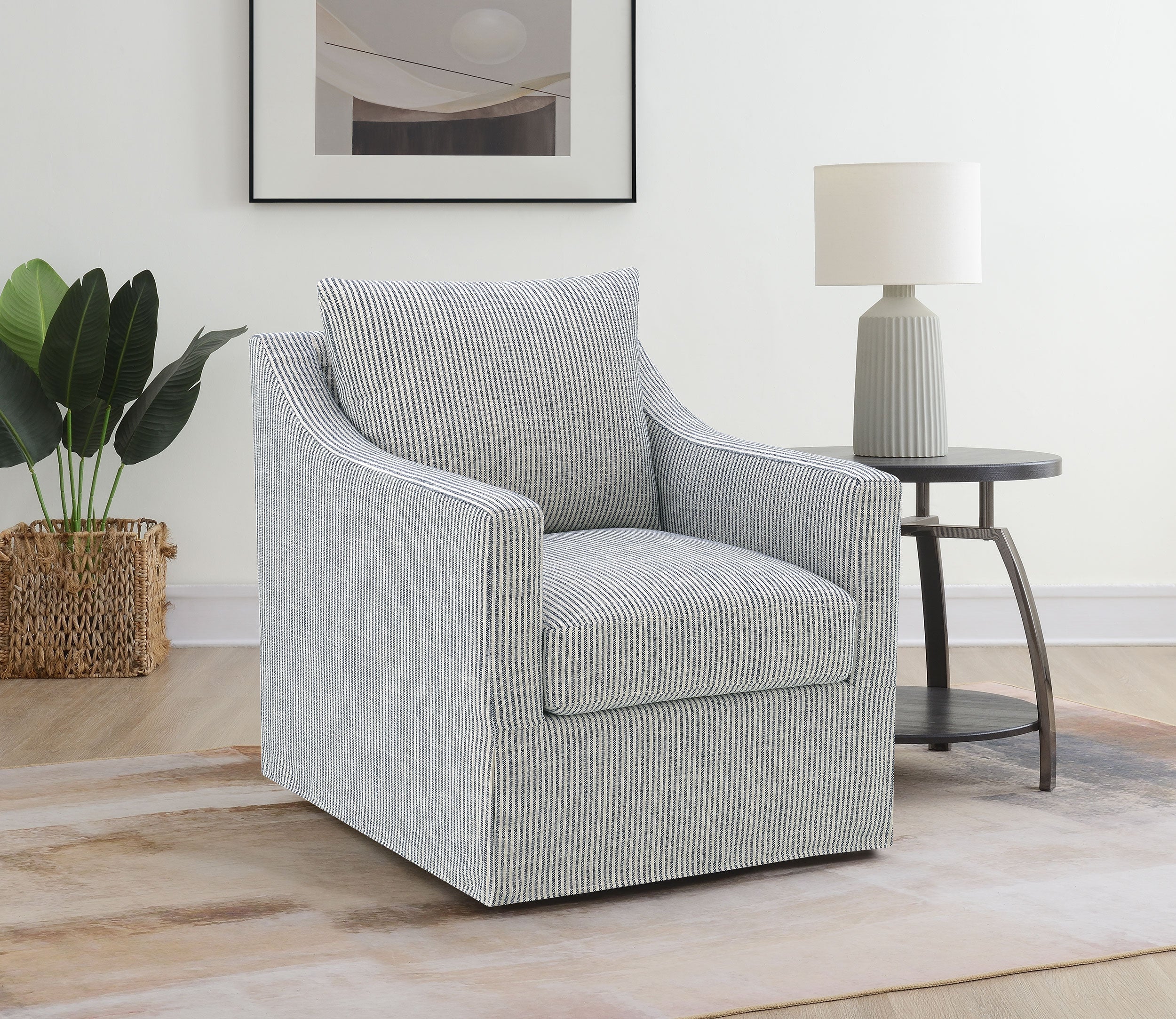 Winter Upholstered Sloped Arm Accent Swivel Chair