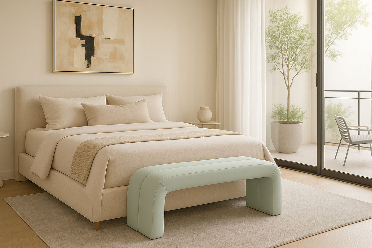 Arc Channel-Tufted Bench — Mint, White or Cream