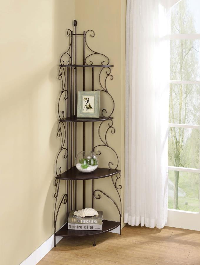 Poppy 74-inch 4-shelf Corner Bookshelf Copper and Cappuccino