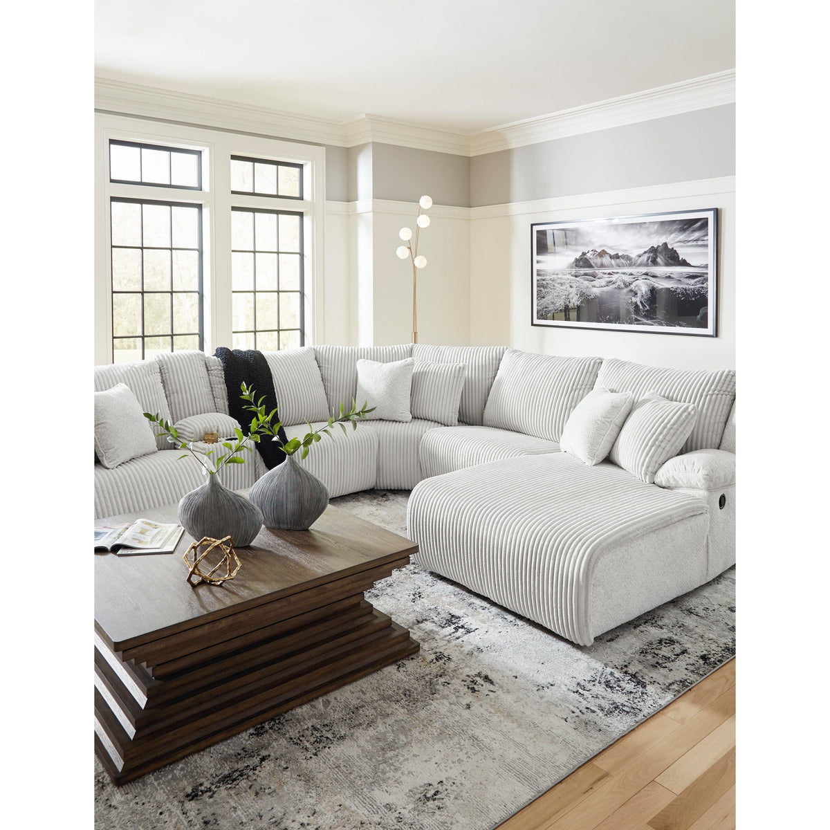 Top Tier Fossil 6-Piece Reclining Sectional — Press-Back Chaise