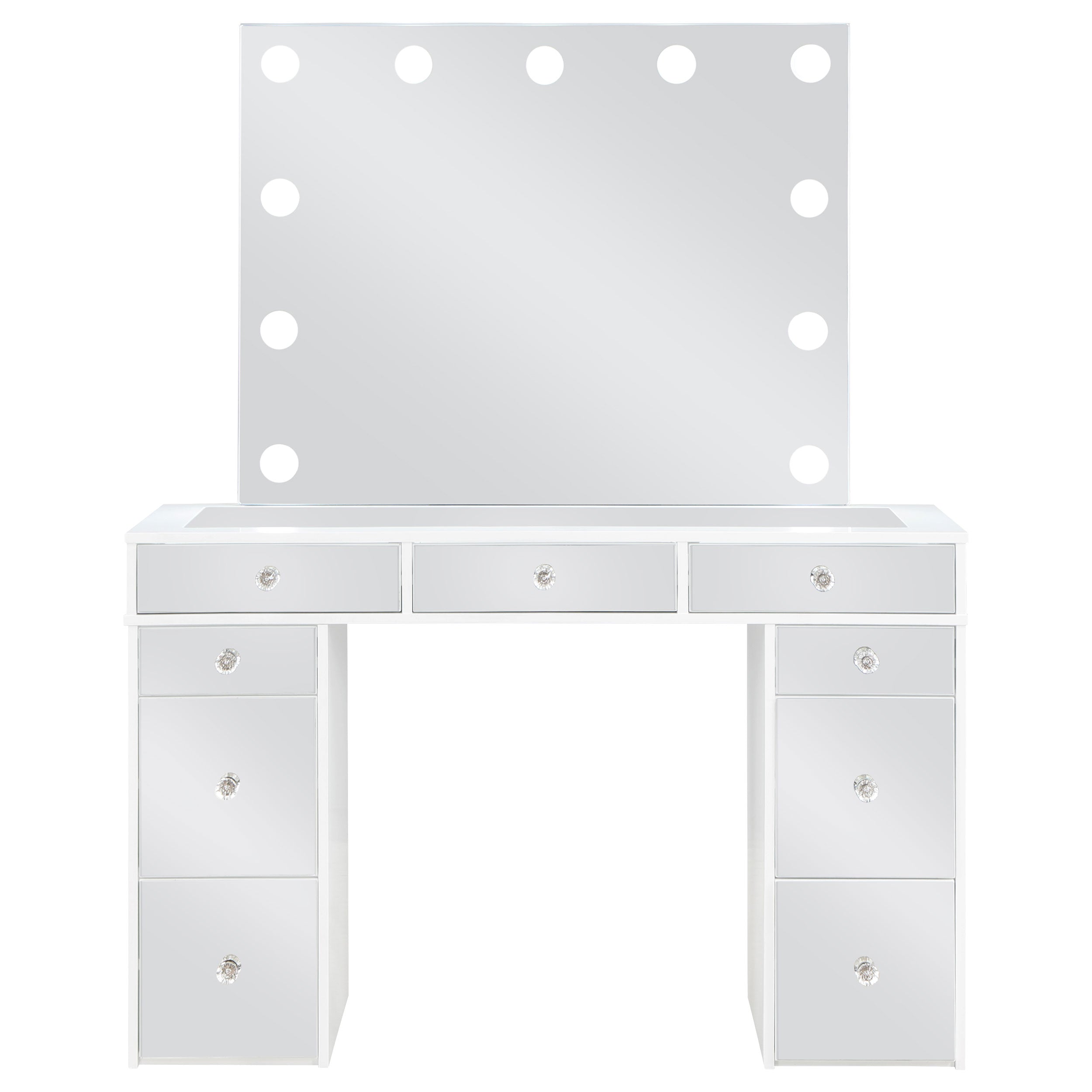 Regina 3-piece Makeup Vanity Table Set Hollywood Lighting White and Mirror
