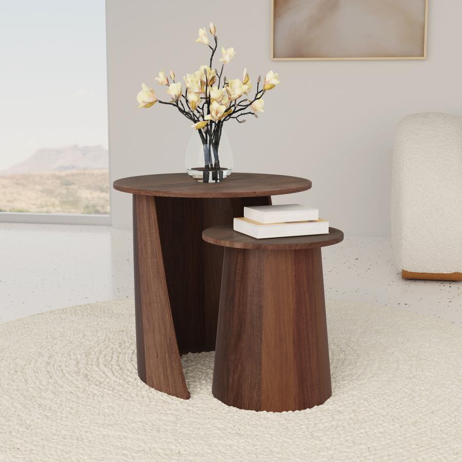 Yency 2-piece Round Mango Wood Nesting Table Set Dark Brown Mango