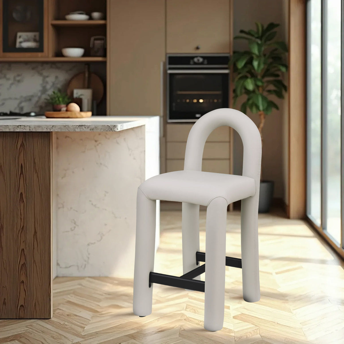 Amari - Vegan Leather and Boucle Fabric Stool - Stool