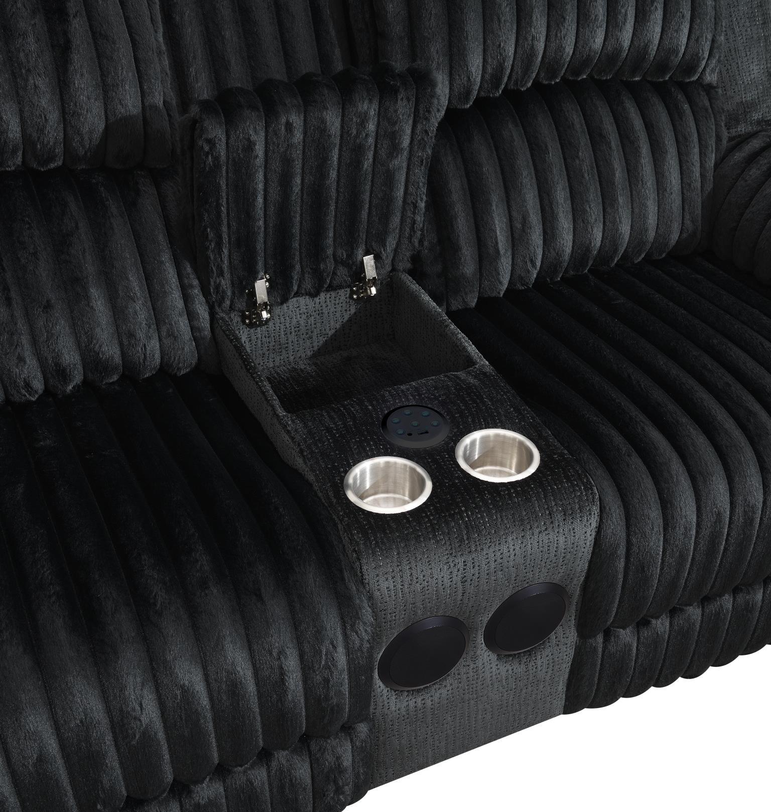 U161 - Corduroy Power LED Reclining Chair - Black