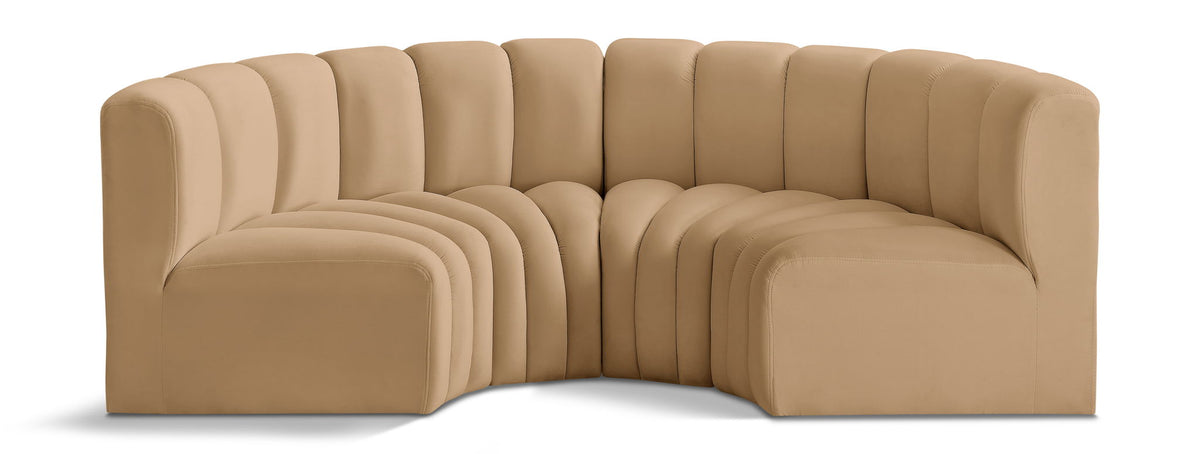 Arc Velvet Modular Sectional — 4-Piece U-Shaped Sectional — Camel
