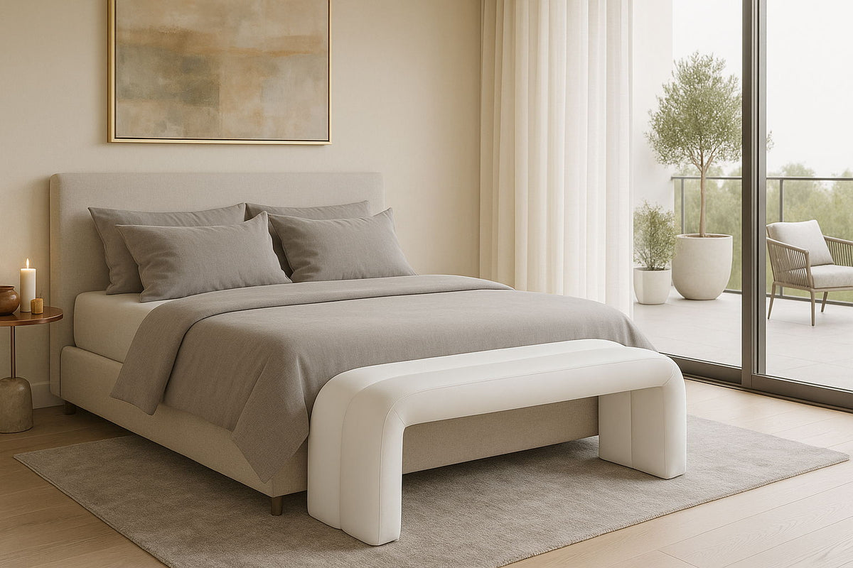 Arc Channel-Tufted Bench — Mint, White or Cream