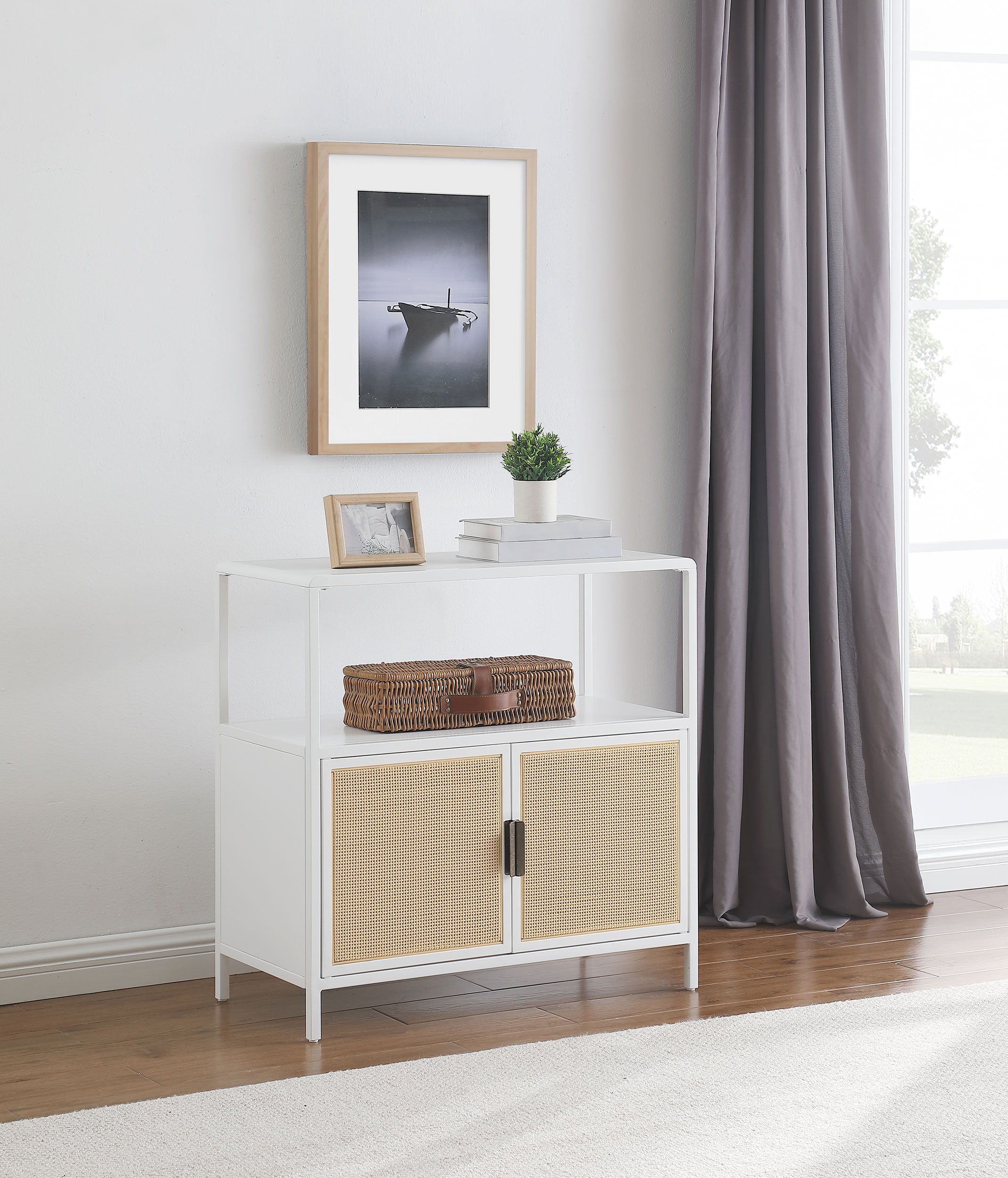 Amherst 2-door Radio Weave Cane Metal Accent Cabinet