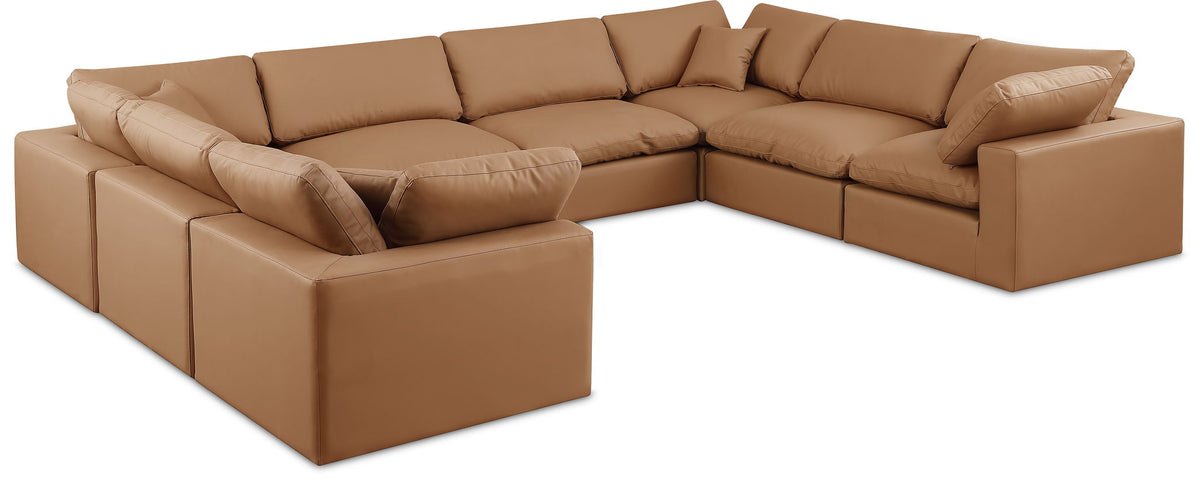 Comfy Faux Leather Modular Sectional — 8-Piece Sectional — Cognac