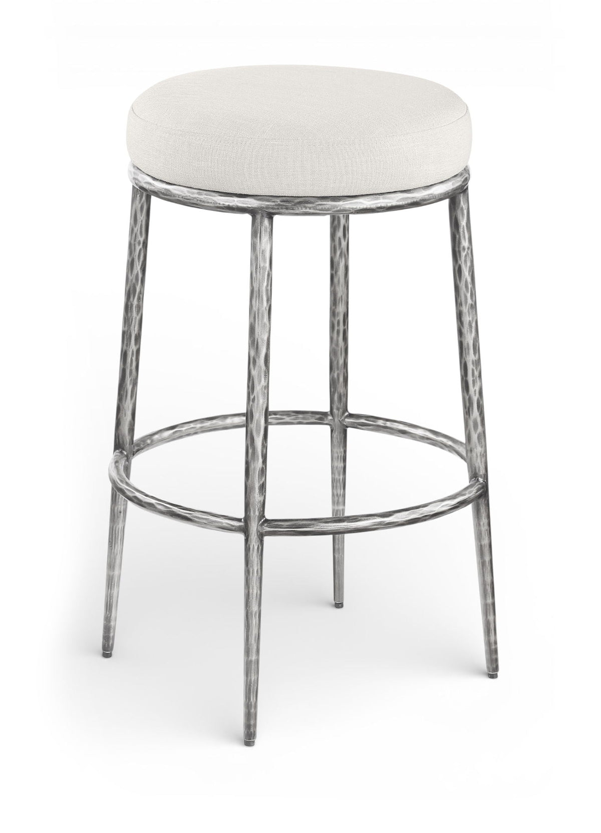 Ferro Performance Fabric Backless Bar Stool with Antique Silver Frame