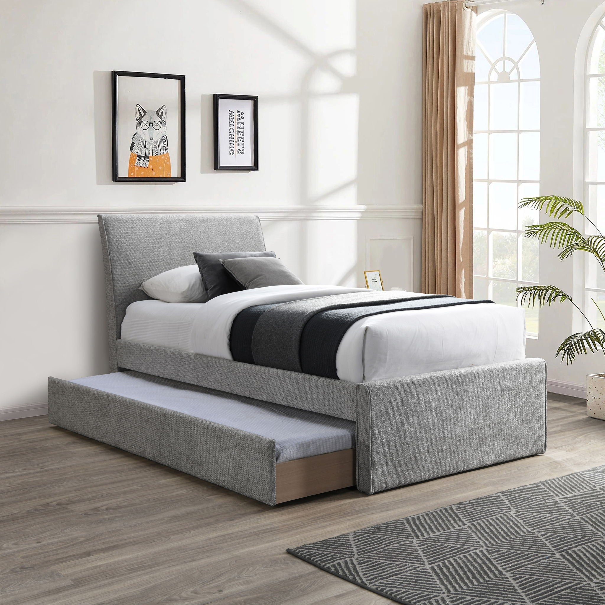 Myles - Chenille Twin Trundle Bed