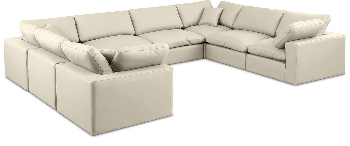 Comfy Faux Leather Modular Sectional — 8-Piece Sectional — Cream