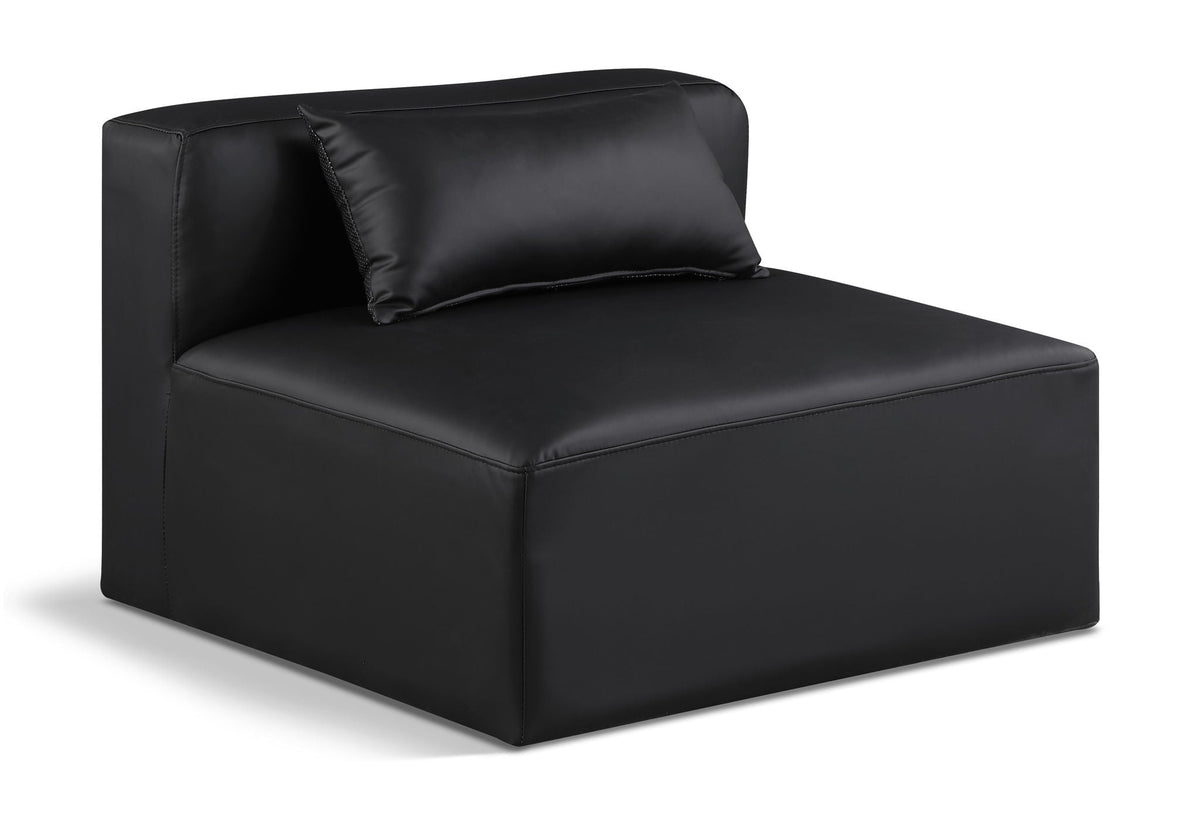 Cube Faux Leather Modular Sectional — Add-On: Armless Chair — Black