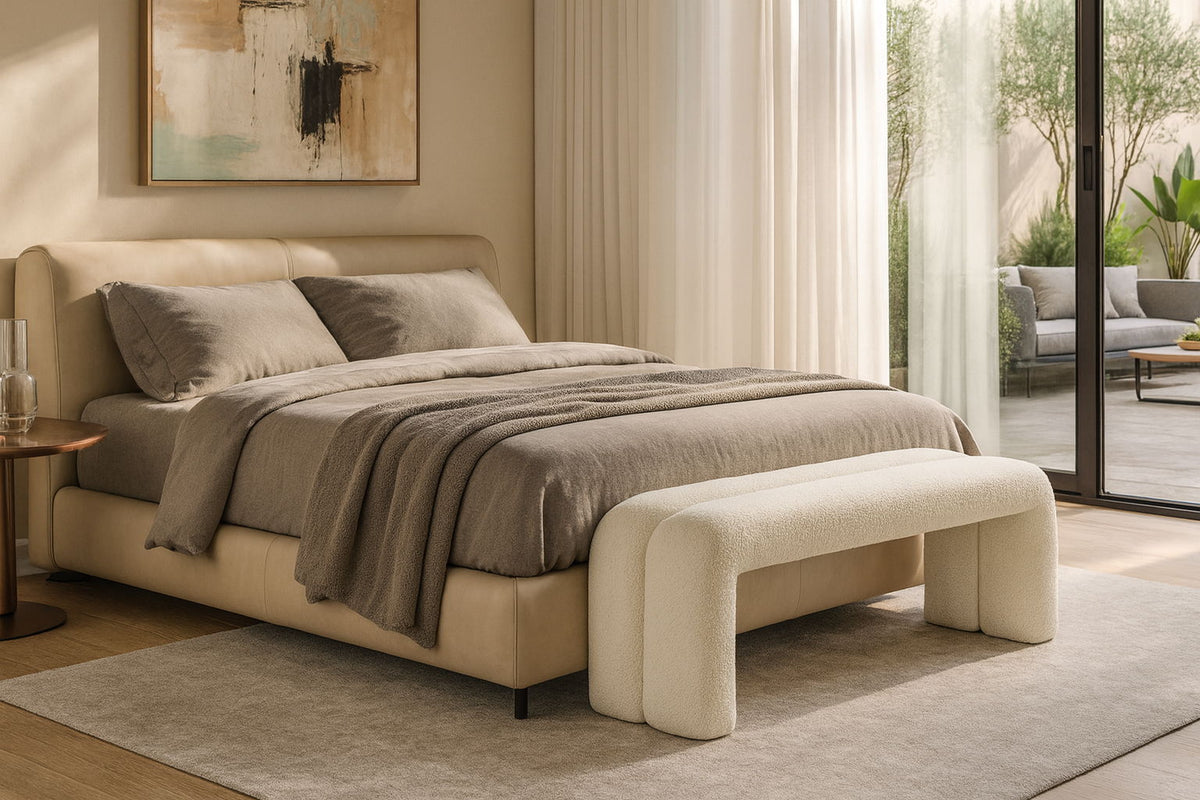 Arc Channel-Tufted Bench — Mint, White or Cream