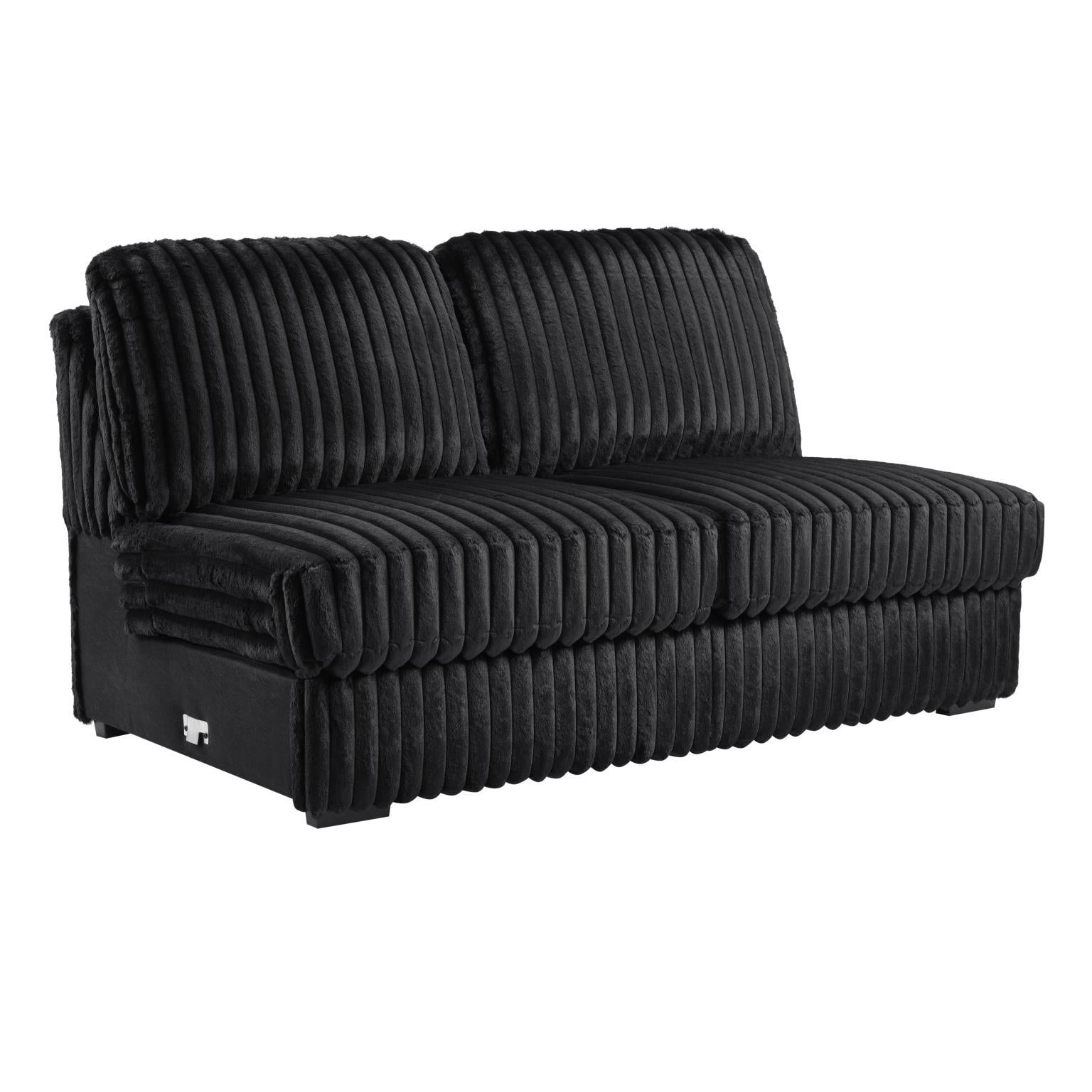 U259 Black Corduroy Power Reclining 4 Piece Sectional With 2 Wireless Charger