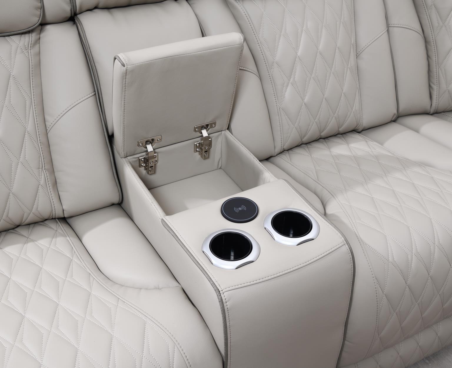 U11 Gray 3 Piece Power LED Sectional, Power Headrest, Heat, Massage Wireless Charger, And USB