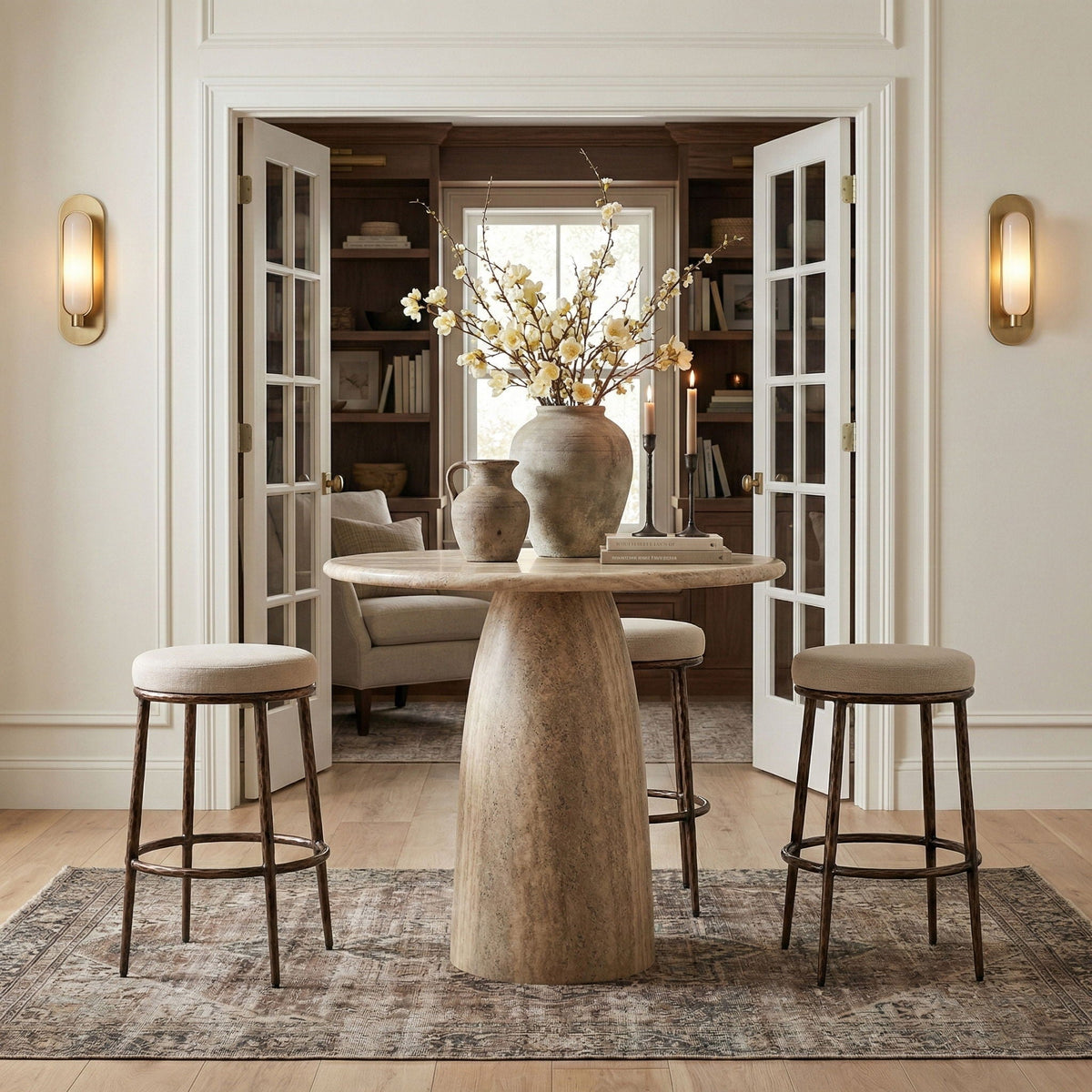 Ferro Performance Fabric Backless Bar Stool with Antique Bronze Frame