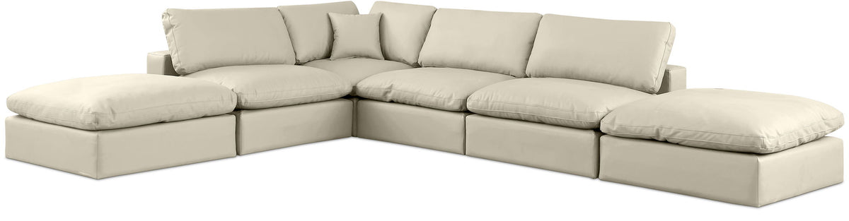 Comfy Faux Leather Modular Sectional — 6-Piece Sectional — Cream